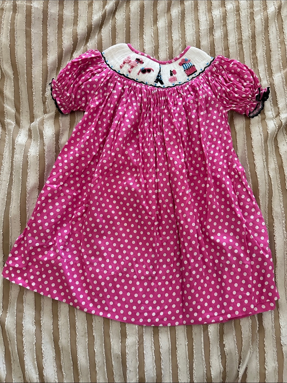 Girls Pink Polka Dot Smocked dress